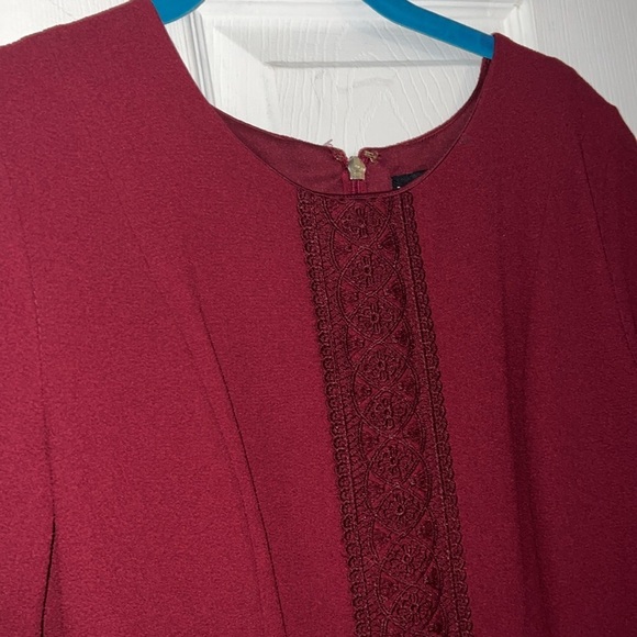 Karl Lagerfeld Wine Red Eyelet Detailed Lined Sheath Dress - Picture 10 of 13